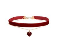 Prosy Heart Velvet Choker Necklace Gothic Halloween Party Hollow Out Necklaces Clavicle Double Layer Necklaces for Women and Girls (Red)