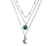Prosy Layered Boho Turquoise Pendant Necklaces Silver Moon Choker Necklace Chain Adjustable Jewelry for Women and Girls