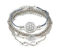 Prosy Multilayer Lucky 8 Bracelets Silver Bead Fantasy Map Penguin Hand Accessories Jewelry Adjustable for women and girls (silver 3)