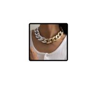 Prosy Punk Cuban Link Chain Choker Necklace Lightweight Chunky Oval Chain Link Necklace Statement Hip Hop Jewelry for Women and Girls (Mixed color 2)