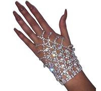 Prosy Rhinestone Bracelet Ring Silver Hand Chain Crystal Bangle Finger Ring Bracelets Wedding Hand Harness Hand Accessories for Women and Girls