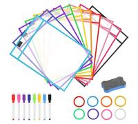 prota 27 PCS Dry Erase Pockets Set, Reusable Dry Erase Pockets Sleeves, Clear Dry Erase Sleeves Transparent Sheets Erasable Pockets with Bone Shape Eraser Pens Erase for School Home Office