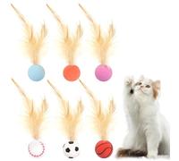 prota 6 PCS Cat Bouncy Ball With Feather, Bouncy Tails Cat Toys for Indoor Cats, Feather Ball Cat Toy Interactive Cat Toy Mixed for Cat Dog Pet Toys Gift