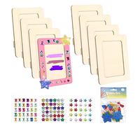 prota 8 Pieces Wood Colour Picture Frame DIY Rectangular Craft Frame Set Photo Frame Children with Glitter Stones Glitter Foam Rubber Sticker for Birthdays Anniversaries