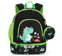 PROTAURI Toddler Backpack with Purse for Boy, Kids School Bag with Chest Strap, Reflective Strip, Insulated Lunchbox Compartment Kindergarten Preschool, Age 2-6, Dinosaur-motif