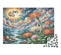 Protea Cynaroides Paper Red Spider Lilies with Moon over River Jigsaw Puzzle Giftable Family Friendly 38x26cm/1000pcs