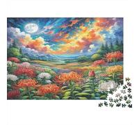 Protea Cynaroides Sturdy Paper Red Spider Lilies with Moon And Sunset Jigsaw Puzzle Educational Family Activity 52x38cm/1000pcs