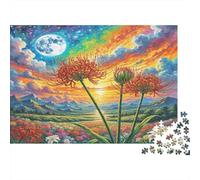 Protea Cynaroides Sturdy Paper Red Spider Lilies with Moon And Sunset Jigsaw Puzzle Home Decor Collectible 70x50cm/1000pcs