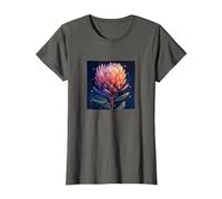 Protea Flowers and Hearts Boho Style Graphic T-Shirt, Women, Asphalt Grey, X-Small