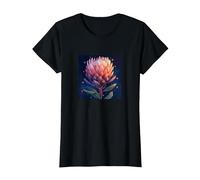 Protea Flowers and Hearts Boho Style Graphic T-Shirt, Women, Black, X-Small