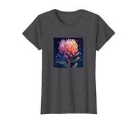 Protea Flowers and Hearts Boho Style Graphic T-Shirt, Women, Dark Heather Grey, Small