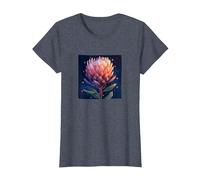 Protea Flowers and Hearts Boho Style Graphic T-Shirt, Women, Heather Blue, 3X-Large