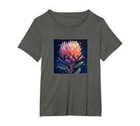 Protea Flowers and Hearts Boho Style Graphic T-Shirt, Women's Plus, Asphalt Grey, 4X