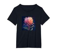 Protea Flowers and Hearts Boho Style Graphic T-Shirt, Women's Plus, Black, 2X