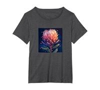 Protea Flowers and Hearts Boho Style Graphic T-Shirt, Women's Plus, Dark Heather Grey, 4X
