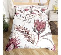 Protea Flowers Girls Duvet Cover Set Double Size,Butterfly Leaves Plants Bedding Set,Teens Adults Room Decor,Florals Africa Tribal Exotic Comforter Cover,Romantic Retro Quilt Cover,2 Pillowcases