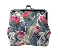 Protea Paradise Printed, PU Leather Coin Purse, Small Wallets, Change Pouch with Kiss Lock Clasp Buckle, Change Purse