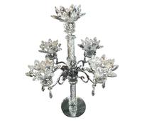ProTech Crushed Diamond Crystal Candle Holder, Sparkle Bling Ornaments, 5 Tier Branches, Ideal for Home & Living Room Décor, Wedding Decor, Silver Ornaments Home, Crushed Diamond Accessories