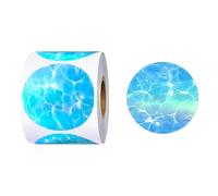 PROTECH® Ocean Blue Holographic Thermal Label Sticker 2” 50mm x 50mm Self-Adhesive Circle Stickers for DIY, Thank You, Logo Name, QR Code (Roll of 300 Labels)