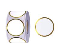PROTECH® White Colour Gold Border Thermal Label Sticker 2” 50mm x 50mm Self-Adhesive Circle Stickers for DIY, Thank You, Logo Name, QR Code (Roll of 500 Labels)