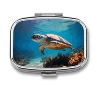 Protect Marine Life Pill Box 2 Compartment Portable Pill Case Daily Square Pill Organizer for Pocket Purse Daily Medicine Container to Hold Vitamins Fish Oil Travel Gifts