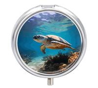 Protect Marine Life Pill Case 3 Compartment Portable Pill Box Daily Round Pill Organizer for Pocket Purse Daily Medicine Container to Hold Vitamins Fish Oil Travel Gifts