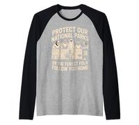 Protect National Parks Awareness Cryptid Bigfoot Forest Folk Raglan Baseball Tee