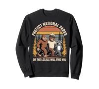 Protect National Parks Funny Outdoors Bigfoot Bear Raccoon Sweatshirt
