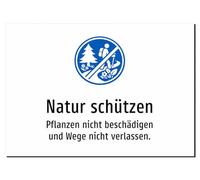 Protect Nature - Do Not Damage Plants and Do Not Leave Paths - Aluminium Sign A4: 297 x 210 mm - With Graphic and Text
