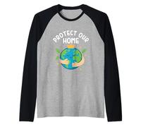 Protect Our Home Earth Day Cute Planet Hug Crown Kawaii Kids Raglan Baseball Tee