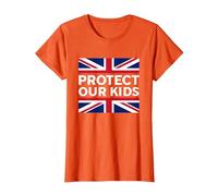 Protect Our Kids, Union Jack British Flag, United Kingdom UK T-Shirt, Women, Orange, 3X-Large