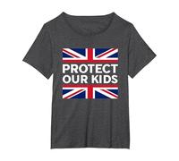 Protect Our Kids, Union Jack British Flag, United Kingdom UK T-Shirt, Women's Plus, Dark Heather Grey, 1X