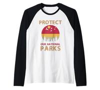 Protect Our National Parks Retro Sunset Nature Conservation Raglan Baseball Tee