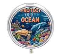 Protect Our Ocean Round Pill Box Organiser 3 Compartment Portable Medicine Case