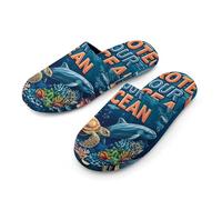 Protect Our Ocean Warm Mens Slippers Slip On Soft Fleece House Shoes Winter Indoor Outdoor