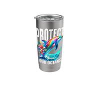Protect Our Oceans Rainbow Dolphin Eco Awareness Art Stainless Steel Insulated Tumbler