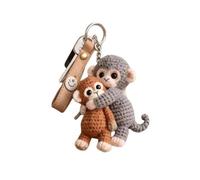 Protect Punch Crochet Hugging Monkeys Keychain, Cute Amigurumi Animal Couple Keyring, Handmade Bag Charm Accessory, Brown and Grey (Gray and Brown)
