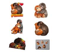 Protect Punch Monkey Sticker Animal Lover Gifts Cute Monkeys Holding Plush Toy Decals Fun Small Vinyl Stickers Protect Punch Teddy The Monkey Stickers for Laptops Phones Water Bottles Decor(10Pcs)