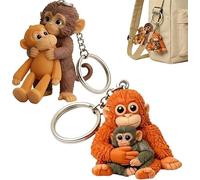 Protect Punch The Monkey Keychain, 2D Cute Monkey Holding Arcylic Hanging Keychain for Backpack Purse Car Keys Gifts (Yellow & Multicolor)