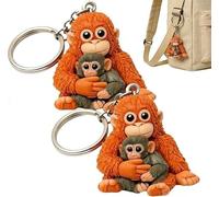 Protect Punch The Monkey Keychain, 2D Cute Monkey Holding Arcylic Hanging Keychain for Backpack Purse Car Keys Gifts (Yellow*2)