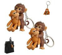 Protect Punch The Monkey Keychain, 2D Punch Monkey Plush Keychain, Cute Monkey Holding Plush Toy Hanging Keychain, Large Orangutan Plush Keychain Pendant for Backpack Purse Car Keys Gift (Style-B-2)