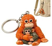 Protect Punch The Monkey Keychain, 3D Cute Monkey Holding Plush Toy Hanging Keychain for Backpack Purse Car Keys,A,1PC