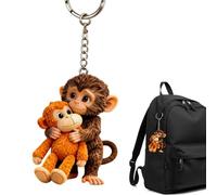 Protect Punch The Monkey Keychain, 3D Cute Monkey Holding Plush Toy Hanging Keyring for Backpack Purse Car Keys Gift