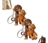 Protect Punch The Monkey Keychain,3D Cute Punch Monkey Holding Plush Toy Keychain,Monkeys Hugging Keychains for Backpack