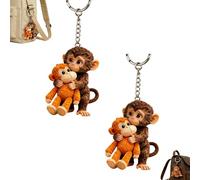 Protect Punch The Monkey Keychain,3D Cute Punch Monkey Holding Plush Toy Keychain,Monkeys Hugging Keychains for Backpack