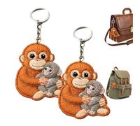 Protect Punch The Monkey Keychain, Cute Monkey Holding Plush Toy Keychain, Parent & Baby Monkeys Keyring, Large Orangutan Plush Keychains Pendant, Novelty Gifts for Kids & Adults (2pcs Cloth)