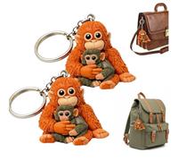 Protect Punch The Monkey Keychain, Cute Monkey Holding Plush Toy Keychain, Parent & Baby Monkeys Keyring, Large Orangutan Plush Keychains Pendant, Novelty Gifts for Kids & Adults (2pcs Acrylic)