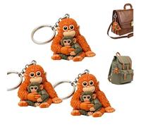 Protect Punch The Monkey Keychain, Cute Monkey Holding Plush Toy Keychain, Parent & Baby Monkeys Keyring, Large Orangutan Plush Keychains Pendant, Novelty Gifts for Kids & Adults (3pcs Acrylic)
