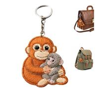 Protect Punch The Monkey Keychain, Cute Monkey Holding Plush Toy Keychain, Parent & Baby Monkeys Keyring, Large Orangutan Plush Keychains Pendant, Novelty Gifts for Kids & Adults (1pcs Cloth)