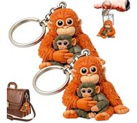 Protect Punch The Monkey Keychain,Cute Parent & Baby Monkey Keyring,3D Punch Monkeys Plush Keychain,Positive MonkeyKeyring, Soft Stuffed Animal Keyring for Backpack Purse Car Keys,Monkeys Gifts